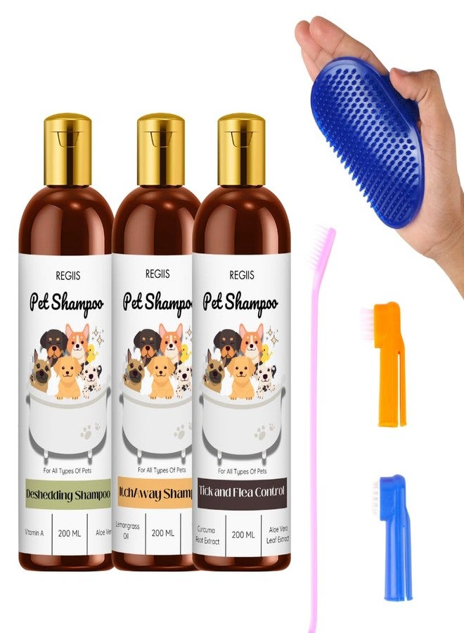 مجموعة شامبو ريجيس للحيوانات الأليفة، 200 مل، تركيبة لإزالة الشعر الزائد، ومكافحة الحكة، ومكافحة البراغيث، مع خلاصة الصبار، وفيتامين أ، وزيت عشبة الليمون، عبوة من 3 قطع - Image 1